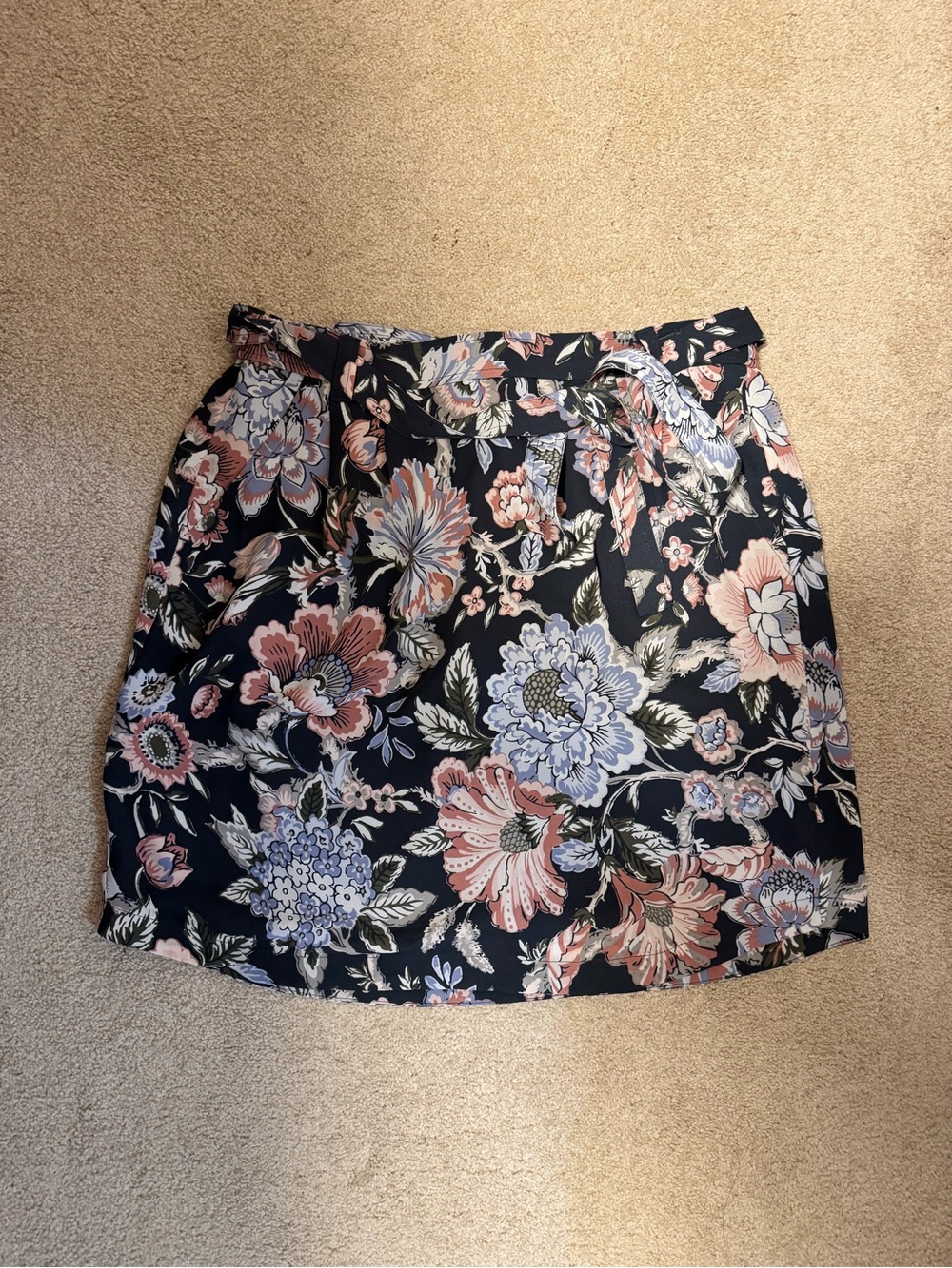 LOFT Navy Floral Tie-Waist Mini Skirt